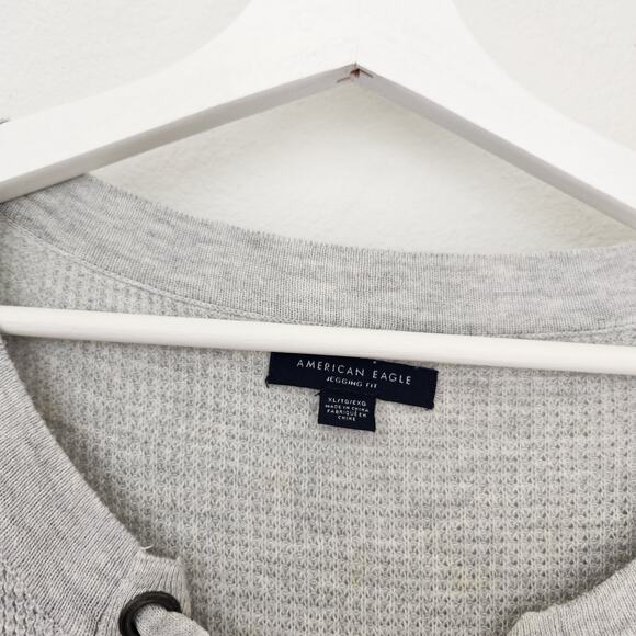 American Eagle Grey Waffle Knit Lace-Up Long Sleeve Sweater Top XL - Picture 4 of 6